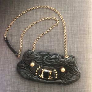 Juicy Black Leather Embellished Vintage Chain Bag